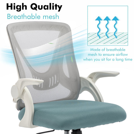 Compact desk and chair for bedroom with high-quality breathable mesh for comfort.