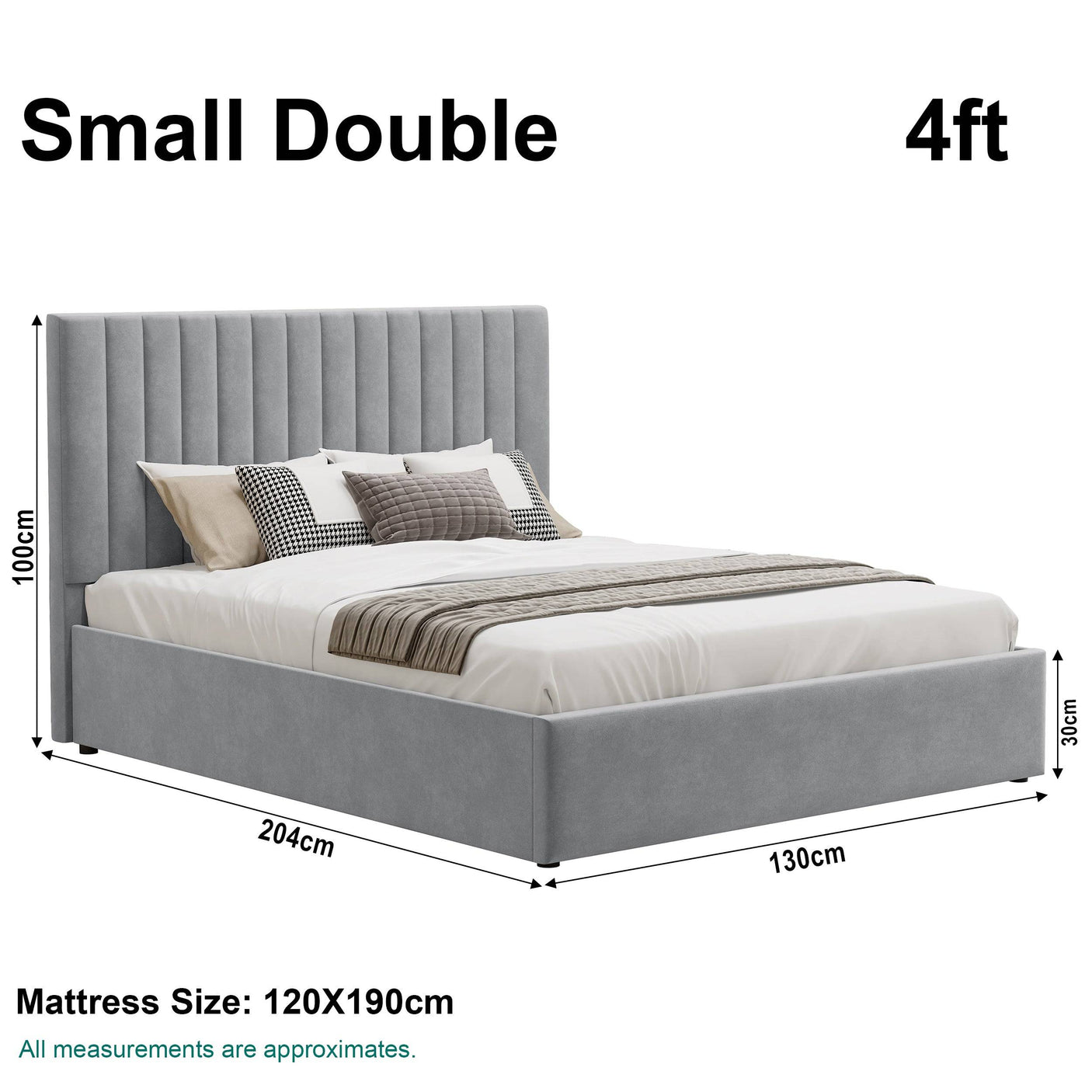 small double bed frame size uk 100cm x 204cm x 130cm for compact spaces and modern bedrooms.