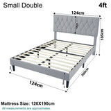 Small double bed frame size 4ft with dimensions and mattress size 120x190cm.