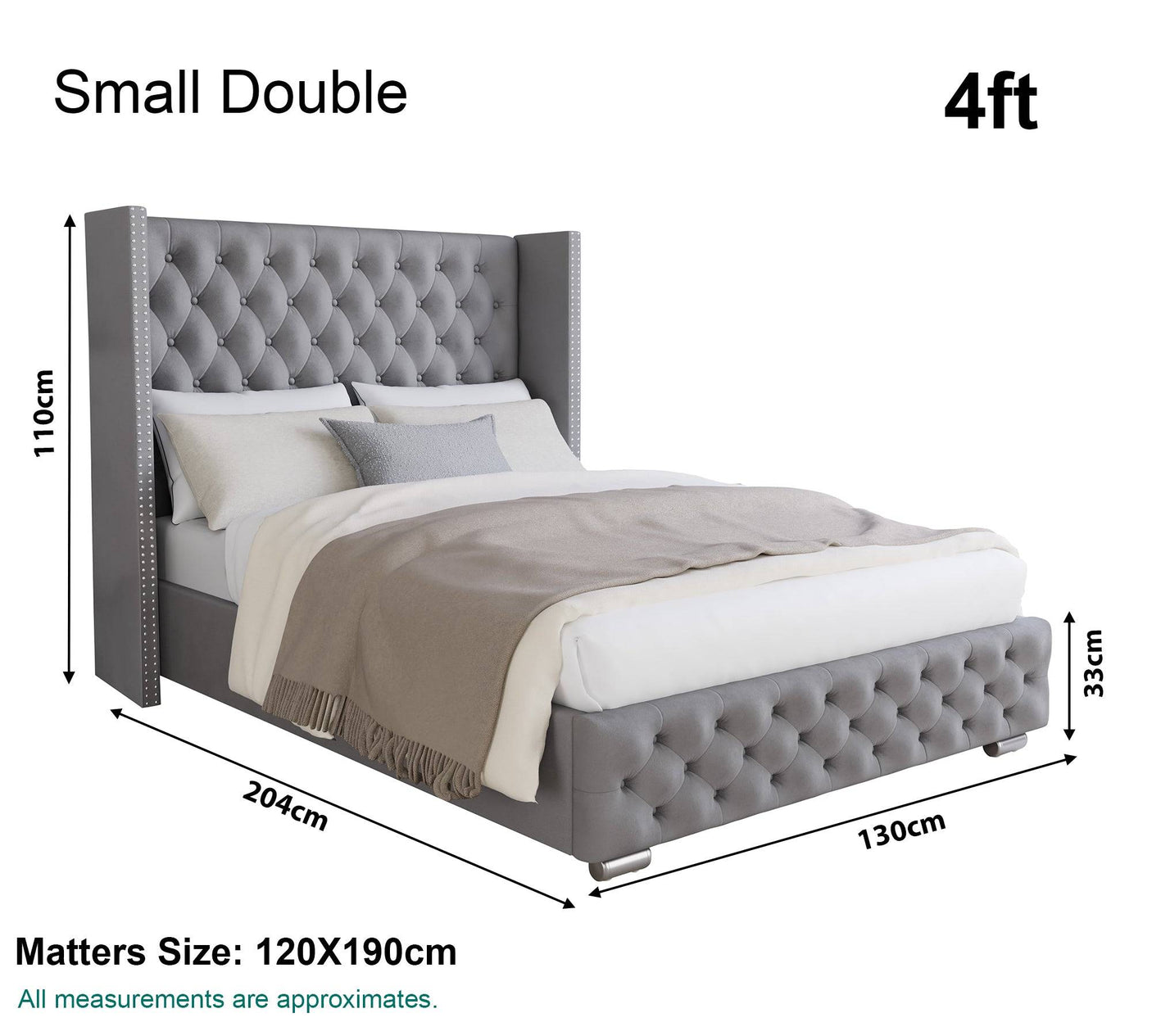 Small double bed size with storage 110x204x130 cm, perfect for compact spaces and extra storage