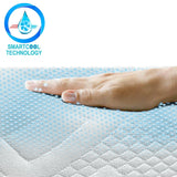 Close-up of a small double memory foam mattress with SmartCool technology.