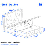 Diagram of a small double bed with dimensions labeled