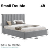 Light grey small double bed frame UK, 100cm x 204cm x 130cm, with hidden storage—perfect for compact spaces.