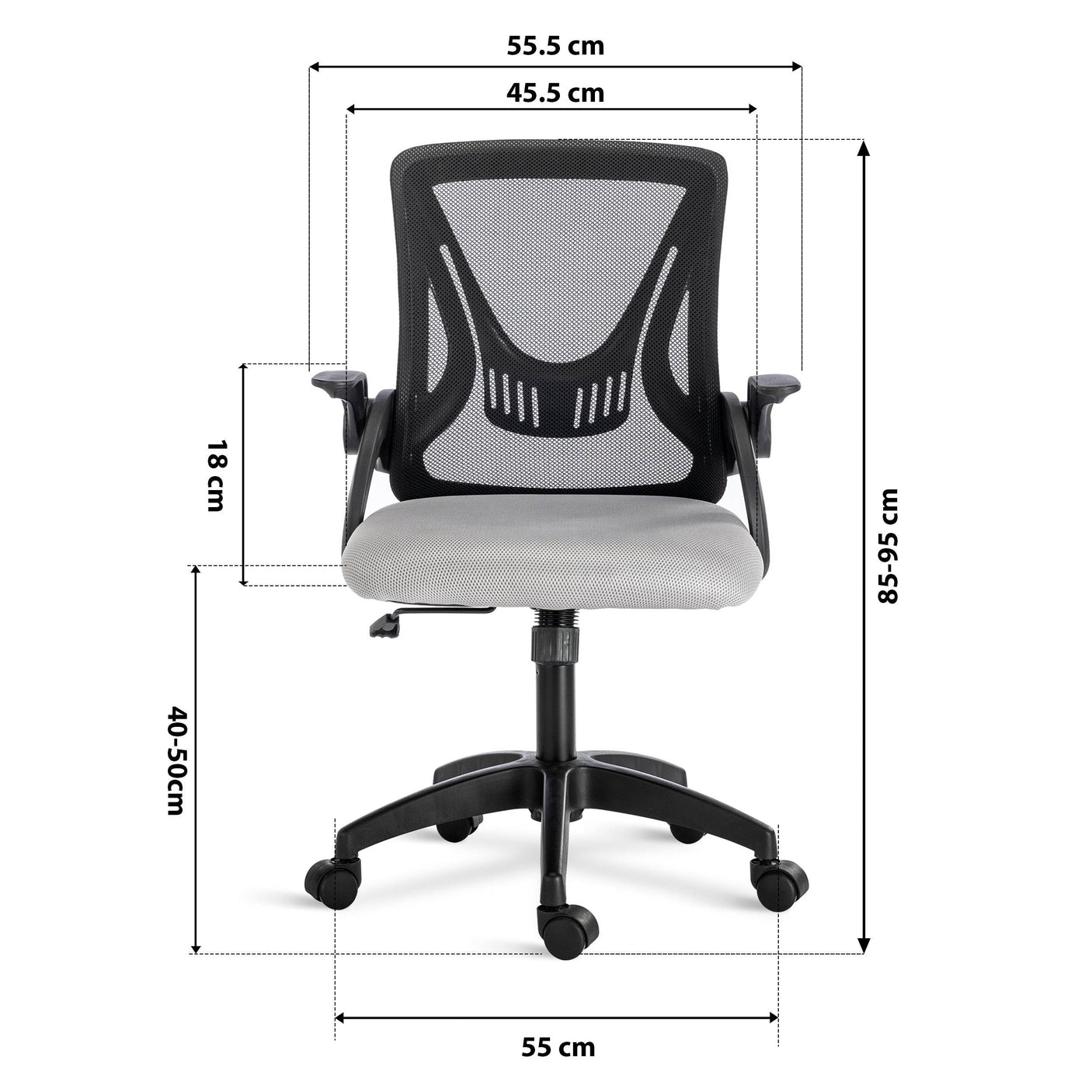 Small ergonomic desk chair with adjustable features, compact design, and optimal support dimensions.