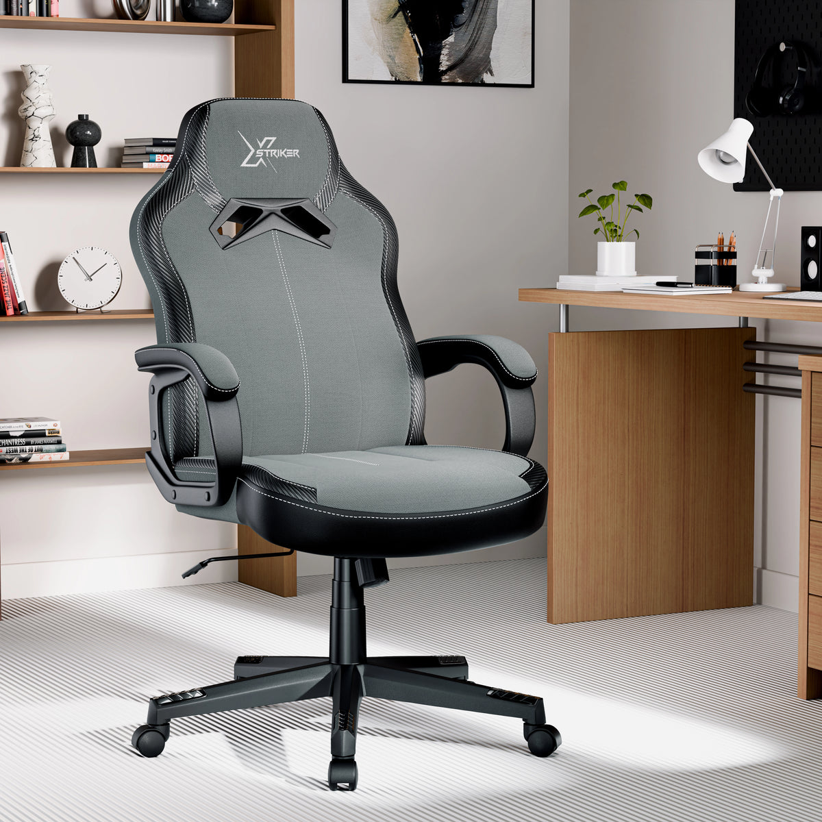 Small Gaming Chair Fabric PC Computer Desk Office Chair + Grey
