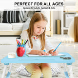 Small laptop table, suitable for adults, seniors, and kids, providing a comfortable workspace.