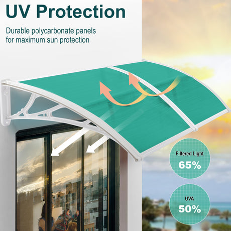 Small over-door canopy, compact design, waterproof, and UV-protected for durability.