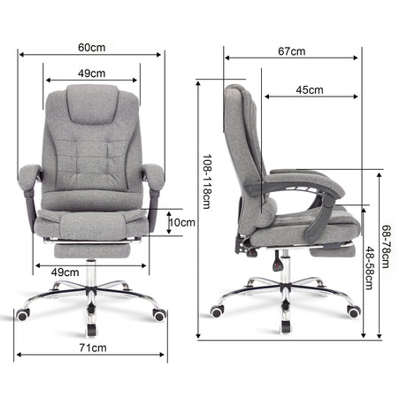 Small recliner swivel chair with compact design and detailed chair dimensions.