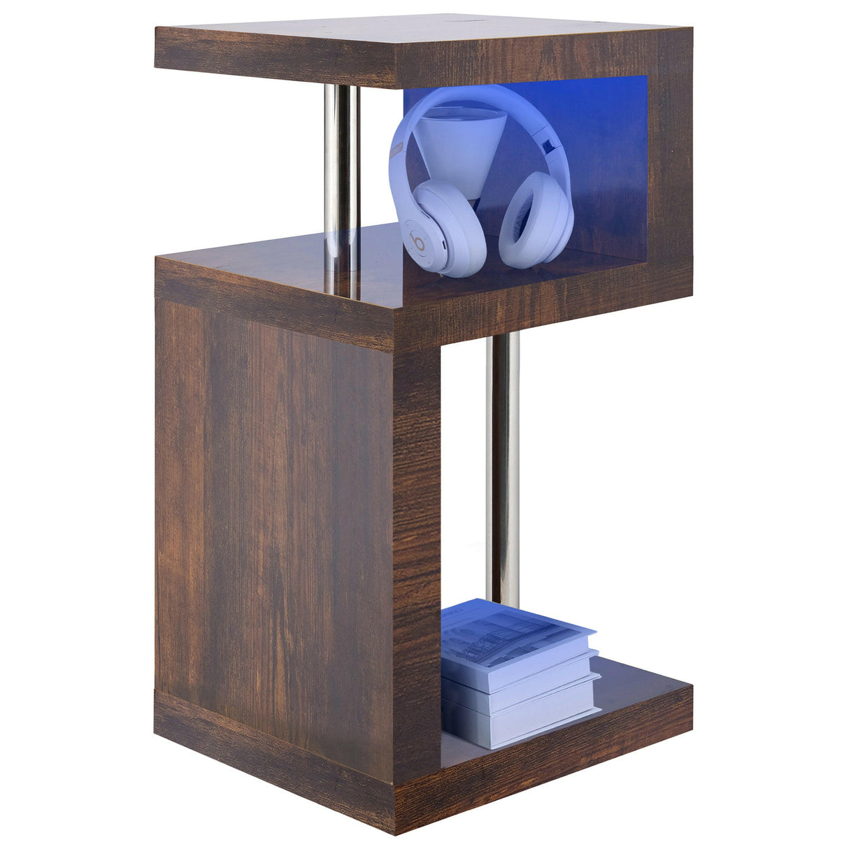 Blisswood small walnut side table for living room, featuring LED light for added ambiance.