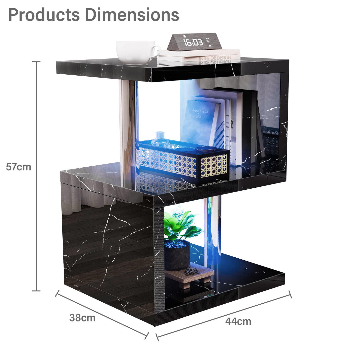 High Gloss Sofa Side Table With LED