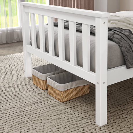 Small single wooden bed in white, ideal for a compact and stylish bedroom.