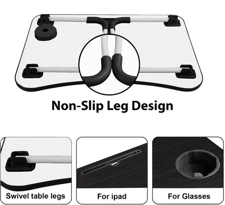 Small table for laptop with non-slip leg design, swivel legs, perfect for iPad and glasses.