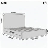 [White | King] Dimension diagram for king 5ft Sofna bed showing 163cm width 206cm length and 105cm headboard height