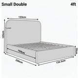 [White | Small Double] Dimension diagram for small double 4ft Sofna bed showing 133cm width 206cm length and 105cm headboard