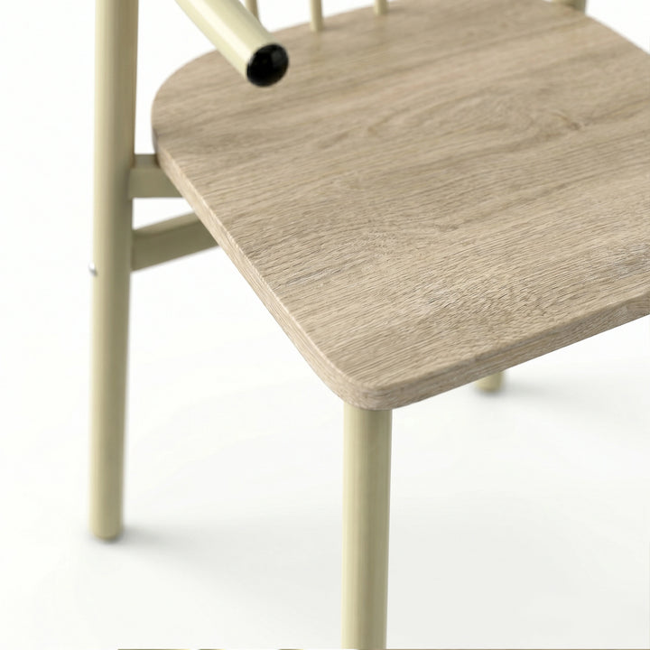[Sonoma Oak] Close-up of a wooden chair seat with green legs on a white background