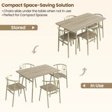 [Sonoma Oak] Torvi 4 seater dining set shown in stored and in-use positions illustrating how chairs slide under the table