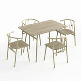 [Sonoma Oak] Torvi 4 seater dining set on white background showing oak-effect table with all four cream metal arm chairs arranged around it