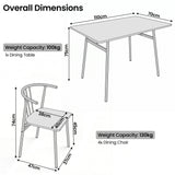 [Sonoma Oak] Torvi dining table and chairs set dimension diagram showing 110x70x75cm table and 74cm high chair with 38x40cm seat measurements