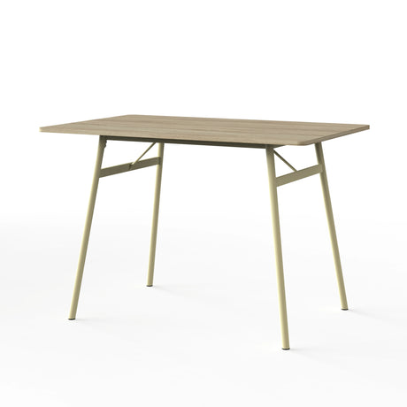 [Sonoma Oak] Torvi dining table alone on white background showing oak-effect MDF top and cream metal angled legs with cross-brace frame detail