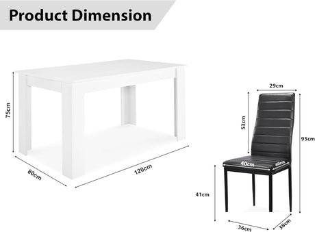 Space-saving dining tables set with chairs, compact design, dimensions included.