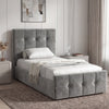 [Single | Dark Grey] Square Ottoman Storage Bed in grey velvet with high tufted headboard, ideal for modern single bedrooms with built-in underbed storage.