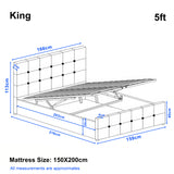 Measurement chart of a King size bed with dimensions labeled