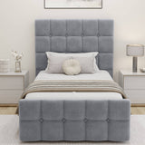 Front view of light grey Square Ottoman Storage Bed with plush tufted headboard and footboard, designed for single bedroom comfort.