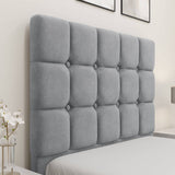 Close-up of the light grey velvet headboard with square tufting, part of the stylish and functional Square Ottoman Bed collection.