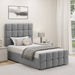 Square Ottoman Storage Bed in light grey velvet with tufted headboard, ideal for single bedrooms seeking a soft, modern aesthetic.