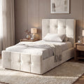 Square Velvet Ottoman Storage Bed Single Beige