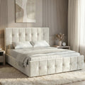 Square Velvet Ottoman Storage Bed King Beige