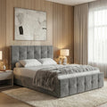 Square Velvet Ottoman Storage Bed Double Grey