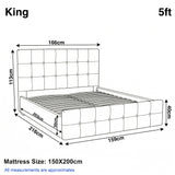 [King | Dark Grey] Dimension diagram for king 5ft bed showing 166cm width 216cm length and 113cm headboard height