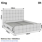 [King | Grey] King 5ft Square Ottoman Storage Bed dimensions: 166cm wide, 216cm long, 113cm headboard, 40cm bed