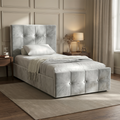 Square Velvet Ottoman Storage Bed Single Light Grey