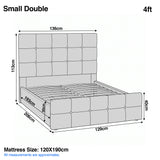 [Small Double | Grey] Dimension diagram for small double 4ft bed showing 136cm width 206cm length and 113cm headboard height