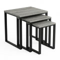 Stackora Wooden Grey Nest of Tables Set of 3, Industrial Metal Frame