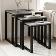 [Grey] Stackora set of 3 nesting tables front view on white background showing stepped height and grey tops