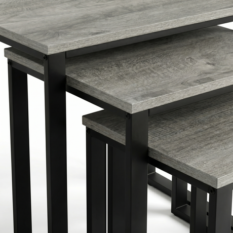 [Grey] Stackora set of 3 nesting tables fully separated on white background showing all three individual sizes