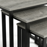 [Grey Wooden] Stackora set of 3 nesting tables fully separated on white background showing all three individual sizes