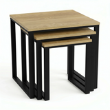 [Oak] Stackora set of 3 nesting tables front view on white background with all three tables nested together