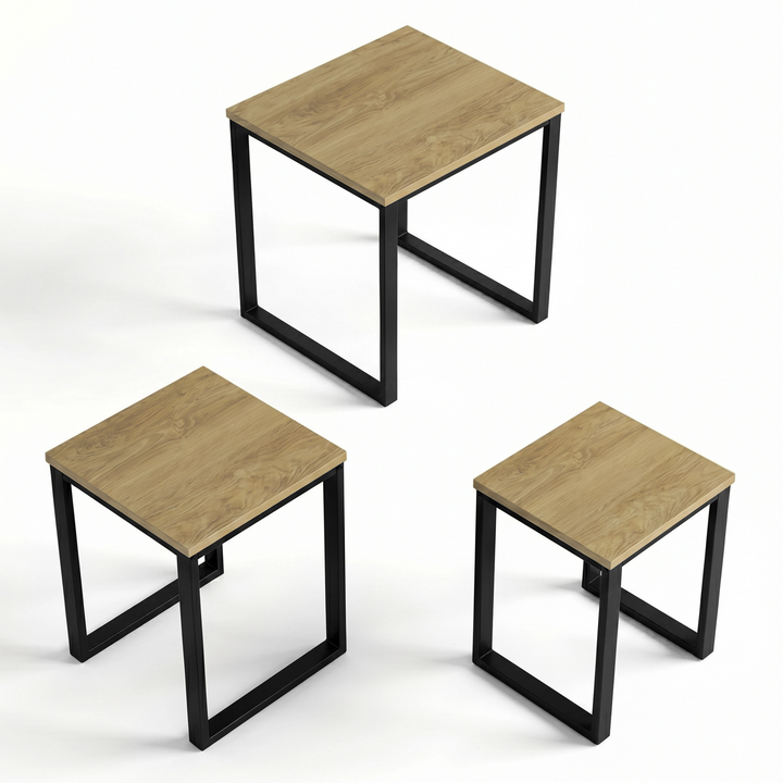 [Oak] Stackora set of 3 nesting tables fully separated on white background showing all three individual sizes