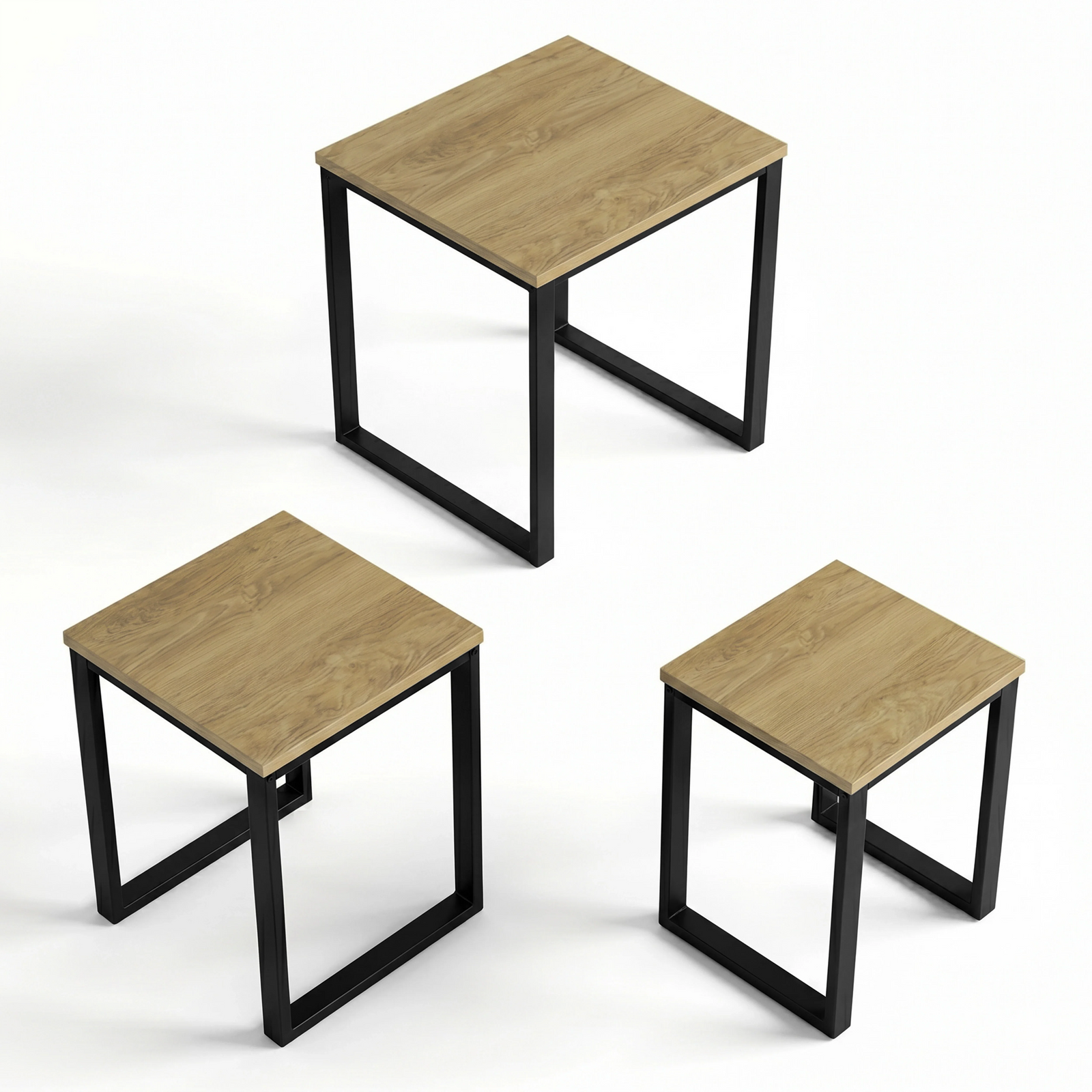 [Oak] Stackora set of 3 nesting tables fully separated on white background showing all three individual sizes