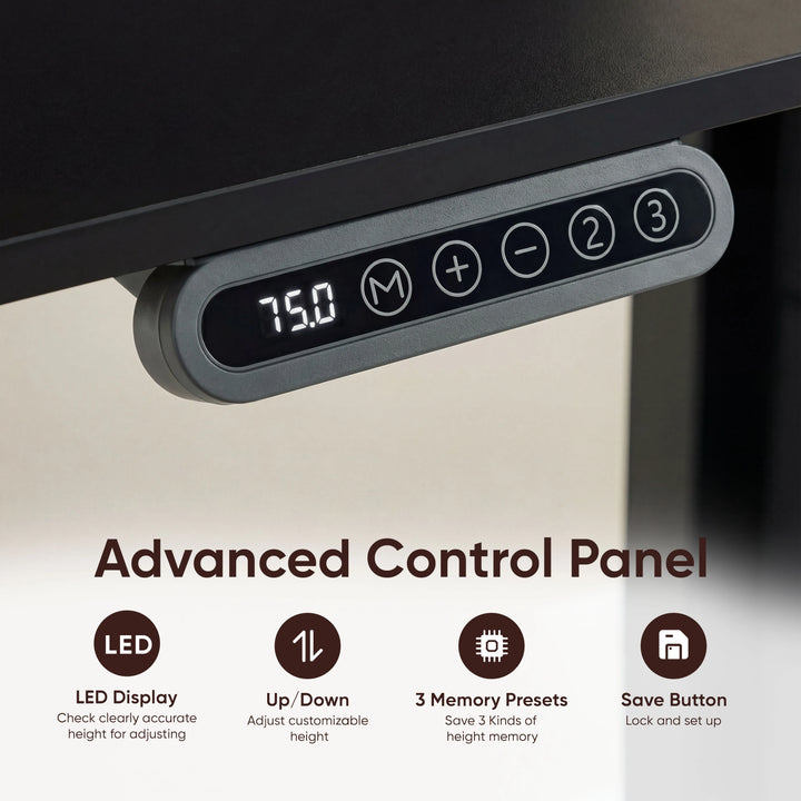 [120cm x 60cm] underside control on 120cm black standing desk with digital cm display and six capacitive touch keys