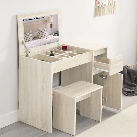 Stool for dressing table with storage, featuring organized compartments for a matching stool.