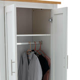 White wardrobe with efficient storage inside, ideal for organizing clothes and personal items.