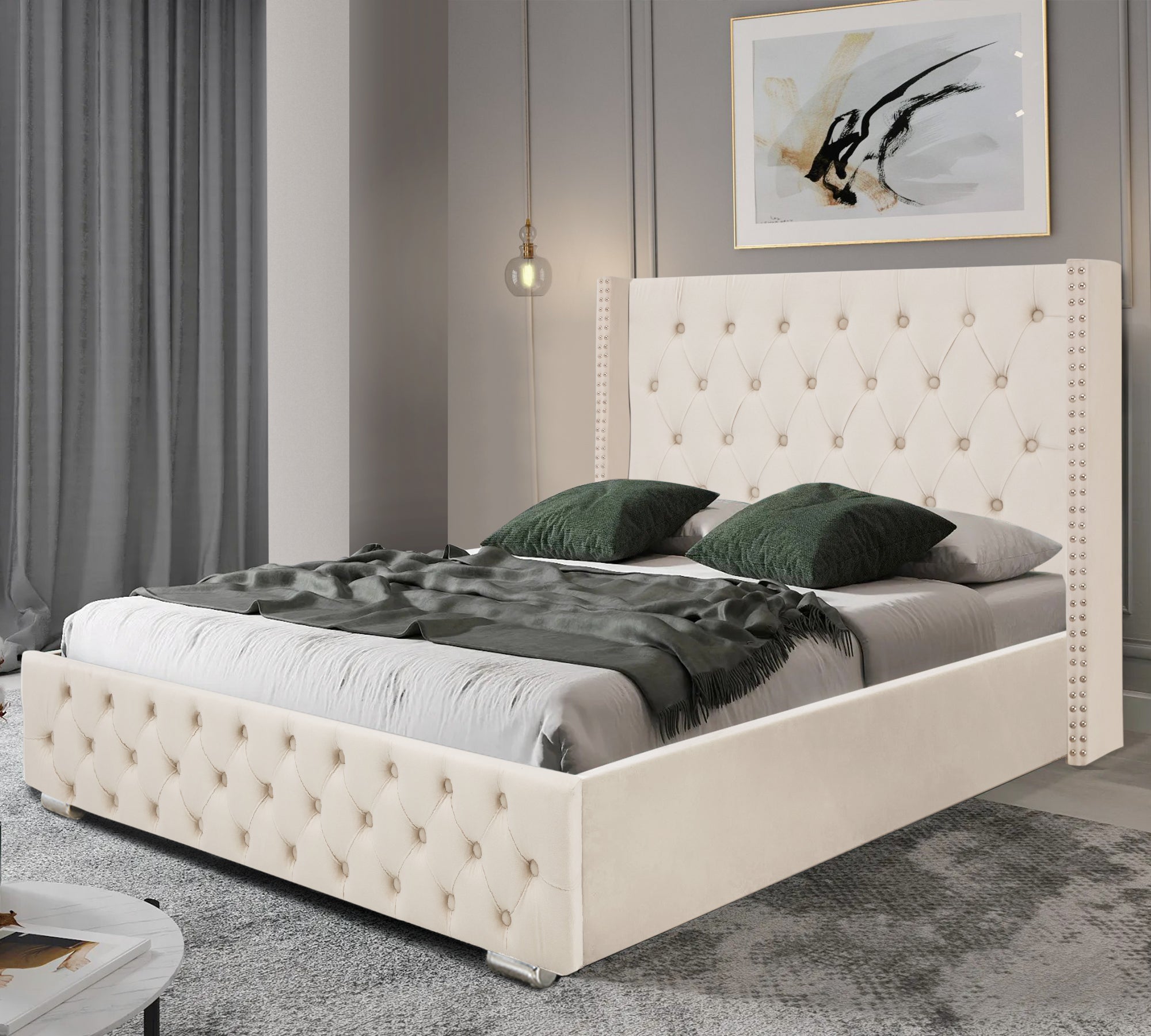 Blisswood Ottoman Bed with Storage & Headboard - Velvet Cross Design