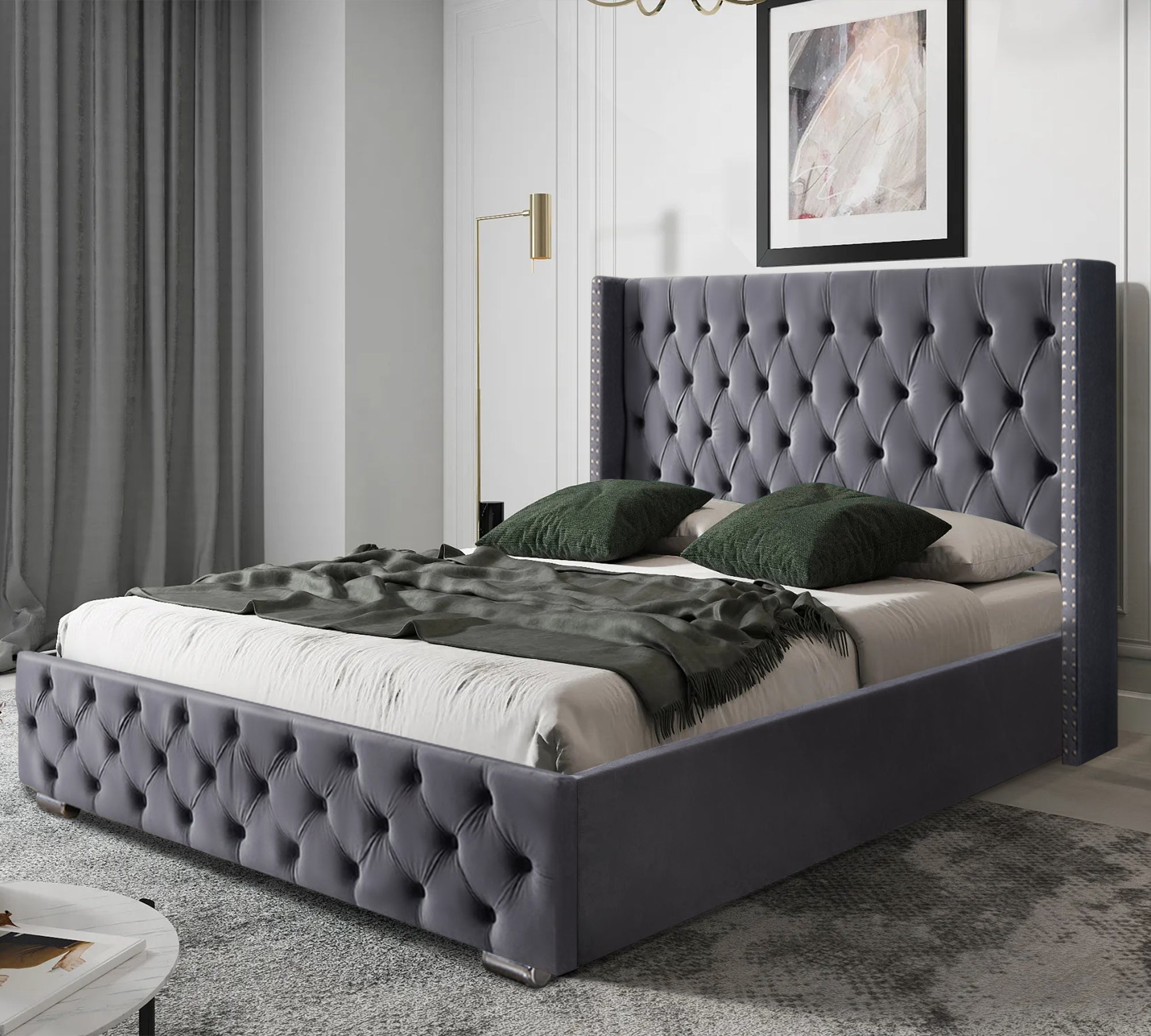 Blisswood Ottoman Bed with Storage & Headboard - Velvet Cross Design