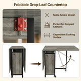 [Wooden Grey] Kitchen & Dining Furniture Sets drop-leaf countertop lock switch, folding panels, and compact setup graphic.