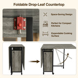 [Wooden Grey] Kitchen & Dining Furniture Sets drop-leaf countertop lock switch, folding panels, and compact setup graphic.